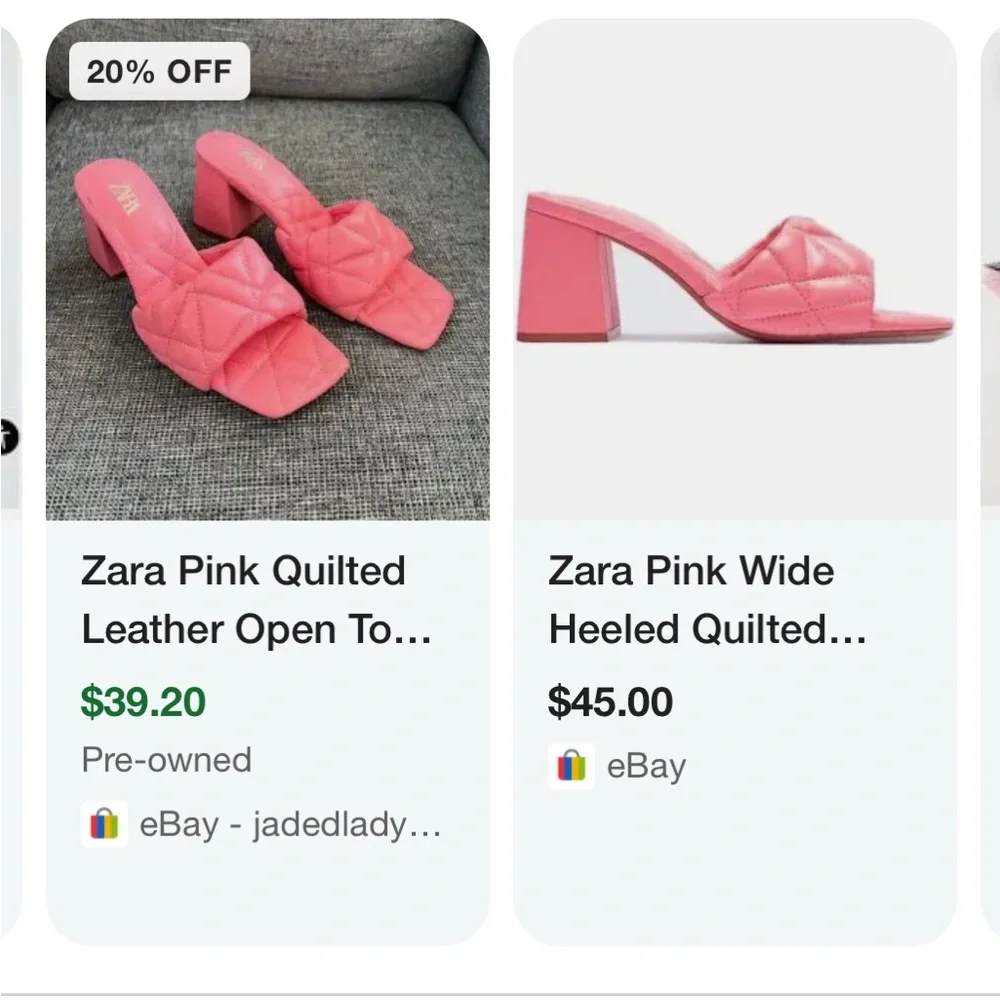 🩷 Zara pink quilted open toe faux leather heeled sandals gently used - Picture 6 of 7